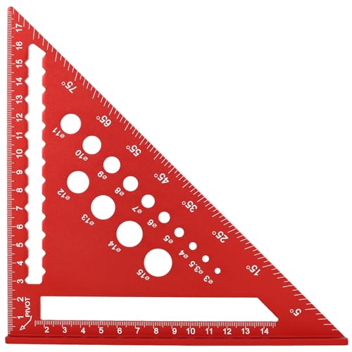 Woodworking Triangle Ruler, Aluminum Alloy Carpenter Square, Multifunctional Rafter Square Protractor Tool Aluminum Metal Square, Precise Carpenter Measuring Ruler for Woodworking Construction (Red)