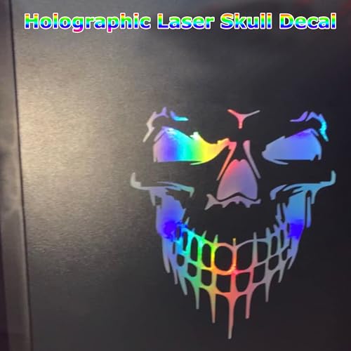 Image of Holographic Laser Skull Graphic Car Hood Sticker Self-Adhesive Vinyl Graphics Decals Scratch Hidden Car Sticker 19.68'' x 21.65'', Colorful