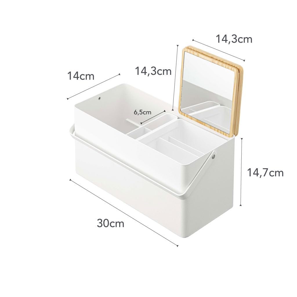 YAMAZAKI 5453 TOWER Makeup Box, white, Steel/Wood/Mirror/ABS Resin, 31 x 15 x 15.7 cm