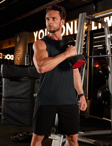 TACVASEN Herren Ärmelloses Tank Top Achselshirts Sport UPF 50+ UV Tshirt Schnelltrocknend Muskelshirts Fitness für Running Jogging Gym (XL, Schwarz) 2