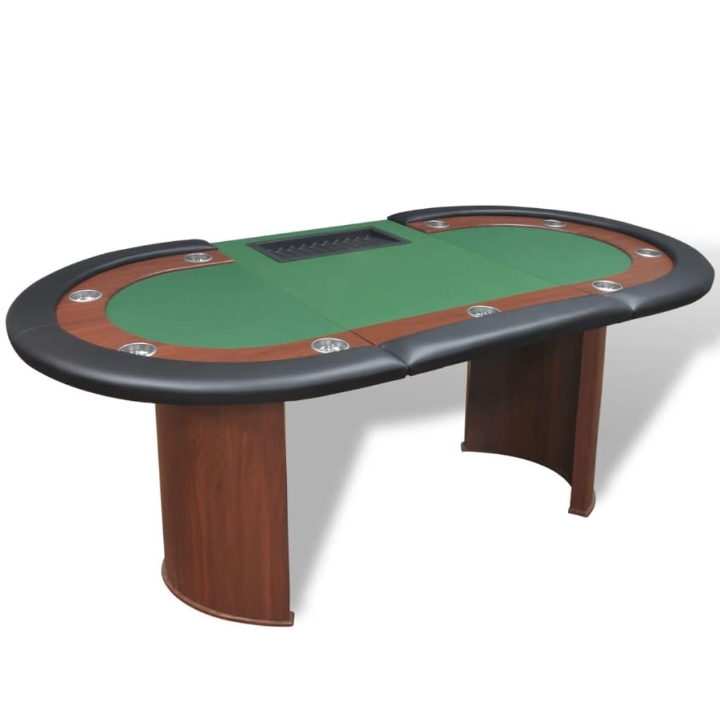 TALCUS Ensemble de meubles Table de poker pour 10 joueurs avec zone de revendeur et plateau à frites Vert