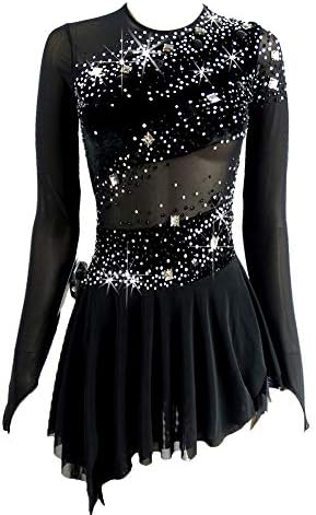 LIUHUO Figure Skating Dress Black Velvet Skating Dress Girls Skating Competition