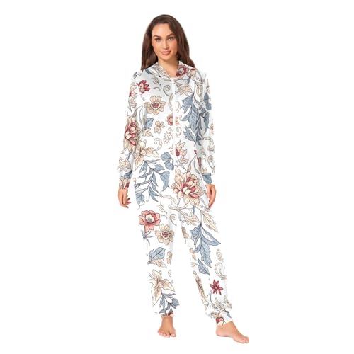 Pijama de una pieza con capucha para frio mono termico de dormir entero floral vintage unisex
