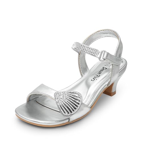 Image of DREAM PAIRS Girls Sandals Ankle Strap Square Toe Low Heel Crystal Shell Wedding Party Flower Dress Shoes for Little Kids /Big Kids