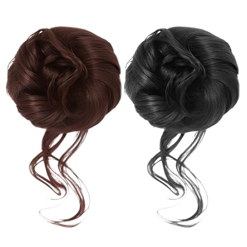 Chignon Finto per Capelli, Ondulato Coda Capelli Extension Sintetica, Chignon Facile, Capelli Finti per Capelli Spessi, Updo per Donne, Marrone Scuro e Nero