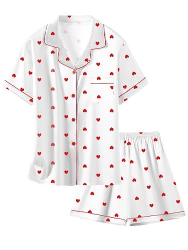 Image of Schbbbta Girls Womens Pajamas, Satin Silky Pjs Set Kids 2Pcs Button-Down Nightwear Sleepwear Gift for Mommy and me