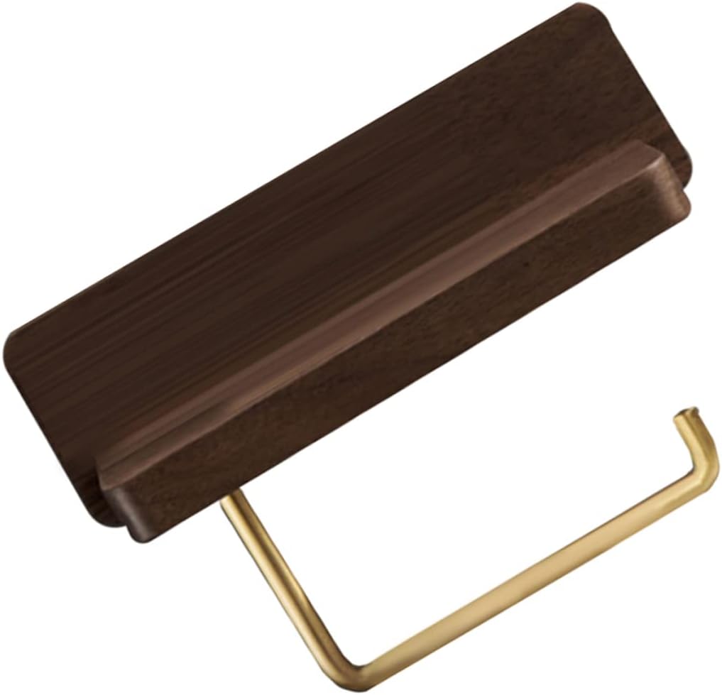 Healifty Solid Wood Toilet Paper Holder Rack Punch Bathroom Tissue Dispenser with Scroll Bar Smooth Rounded Corners Multi Use Shelf for Cell Phones Wet Wipes and Facial Tissues Black Walnut