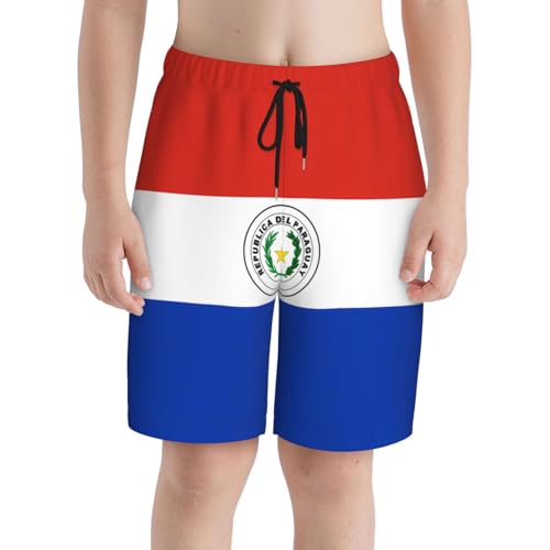Flag of Paraguay Youth Beach Pants, Soft and Breathable, with Drawstring Waist, Suitable for Sports and Leisure.3