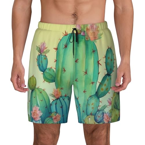 Men's Swim Trunks Quick Dry Board Shorts Funny Cactus Beach Shorts with Pocket Bathing Suits for Men