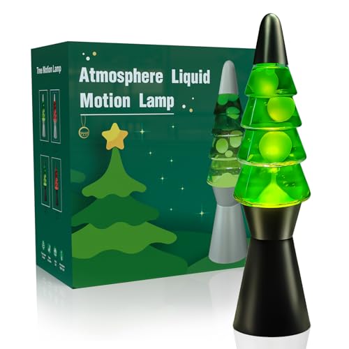 Liquid Motion Lamp Tree Mood Lighting Night Light Green Water & White Wax 13.5 Inch Relaxing Motion Lamp with Bulb for Kids & Adults Small Novelty Table Lamp for Christmas Decorations Indoor Black