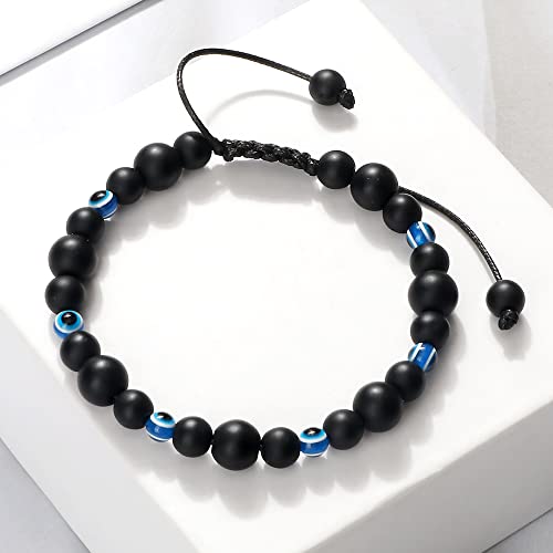 Bracelet oeil de tigre et perles de lave noire pour homme et femme