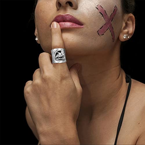 Big Large Crescent Moon Crow Bird Full Finger Wide Bands Ring For Women Girls,S925 Sterling Silver Wide Bands Thumb Index Finger Chunky Ring,Retro Vintage Punk Gothic Biker Cocktail Party Animal Statement Bands Ring Jewelry Gift For Her (Ring_B, 9) #TOP1