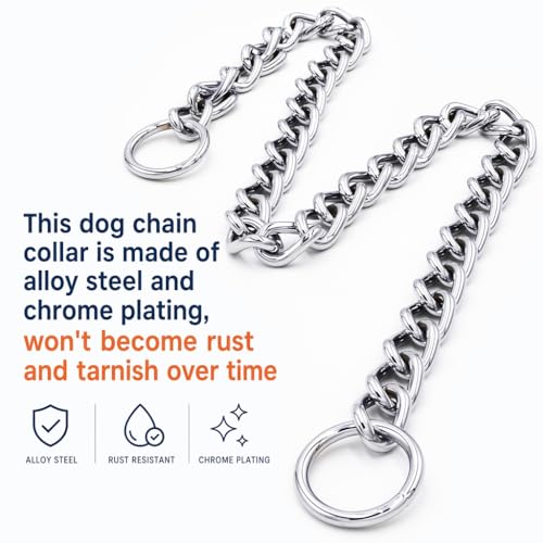 Freezx Chain Choke Collar for Dogs, Heavy Duty Metal Dog Training Choke Collars, Adjustable Weather Proof Alloy Steel Slip P Chain Collars for Small Medium Large Dogs (XL, D-4mm,Neck max 22 inch) by Freezx - Image 3