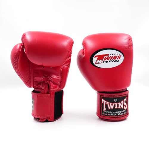 Guantes de boxeo Twins Special BGVL3 de piel roja en 12 oz para Muay Thai