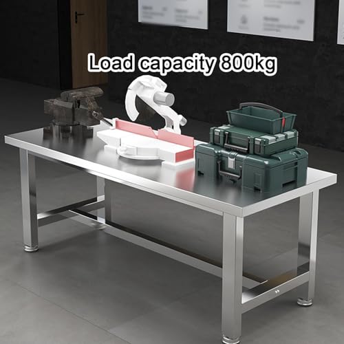 Wytrzymały stół roboczy ze stali nierdzewnej, nośność 800 kg, pogrubiona rama, ławka robocza z regulowanymi nóżkami, do garażu, warsztatu, domu, biura