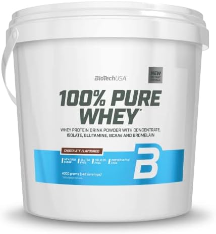 BioTechUSA 100% Pure Whey, Kompleks białka serwatkowego z enzymem bromelainy, aminokwasami, bez dodatku cukru, bez oleju palmowego, 2.27 kg, Czekolada