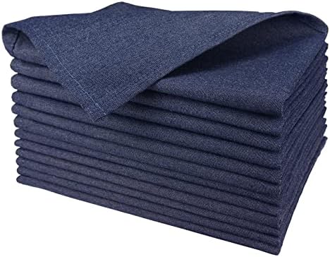 Beritle Denim Napkins Cloth Washable, Linen Napkins Set of 12, Cloth Dinner Napkins, No Fade, 20 x 20 Inch, Denim Navy