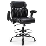 Drafting Chair, Tall Office Chair with Adjustable Armrests Mid-Back Standing Desk Chair with Footrest Ring, PU Leather High Executive Desk Chair Counter Height Office Chair for Home and Office, Black