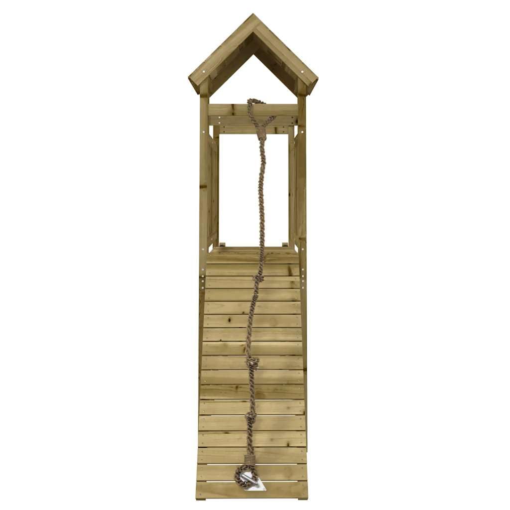 Torre da gioco in legno di pino impregnato a pressione con parete da arrampicata, corda scivolo, sabbiera 229 x 64 x 214 cm, per giardino, cortile, terrazza, movimento e avventura