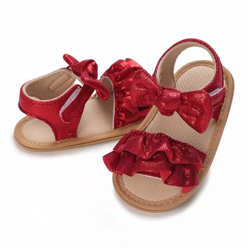Baby Infant Newborn Girls Casual Flat Sandal Open toe Bow First Walking Ruffle Anti-Slip Flip Flop Shoes4