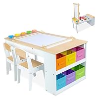 Milliard 2-in-1 Kids Art Table and Art Easel Table and Chair Set, Toddler Craft and Play Wood Activity Table with Storage Bins and Paper Roll