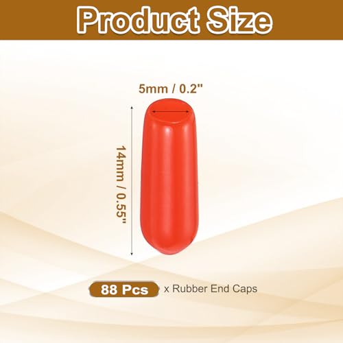 Image of uxcell 88Pcs Rubber End Caps, 5mm(5 /32 inch) ID 14mm(9 /16 inch) Height Round Screw Thread Protectors Flexible Screw Bolt Covers Caps for Metal Tube Rod Bolt, Red