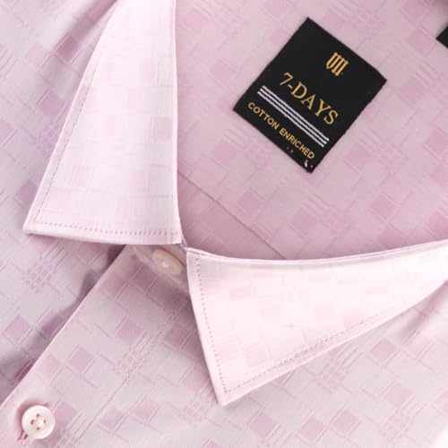 Image of 7-DAYS Premium Men's Formal Shirts - Cotton Rich, Textured Self-Design, Full Sleeve, Regular Fit, Wrinkle Resistant, with Pocket - Perfect for Office