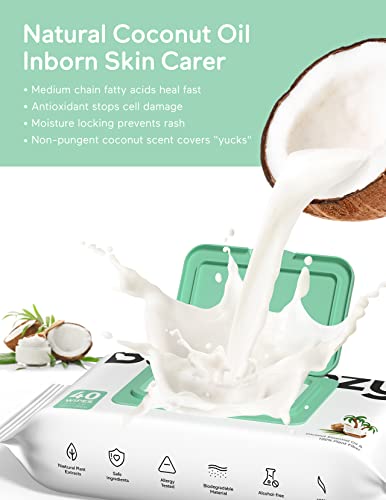 Baby Wipes, Cleansing & Moisturizing 2-In-1 Babycozy Sensitive Baby Wipes, 100% Plant Fiber & 100% Biodegradable, Hypoallergenic Baby Coconut Wipes Moisturize Every Cleanse, 240 Cnt (6 Pack) #TOP4