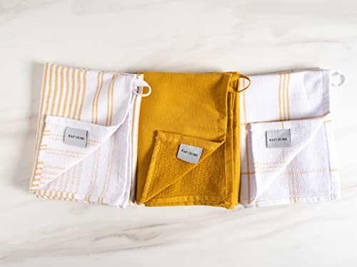 Kaf Home Marseilles Reversible Terry Kitchen Towels - Set Of 3-100% Cotton (Mineral Yellow) #TOP1