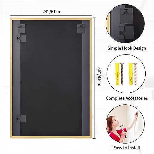 Koonmi Gold Mirrors for Wall, 24x36 Inch Bathroom Mirror, Rectangular Wall Mirror for Living Room Bedroom Bathroom, Hangs Horizontally or Vertically