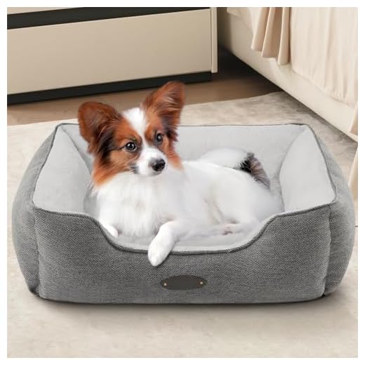 DEBANG HOME Small Dog Bed,Cat Bed,Dog Beds for Medium Dogs,Calming Dog Bed,Anxiety Comfy Durable Pet Beds with Reversible&Washable Cushion,Rectangle Dog Bed in Grey Color