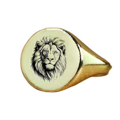 Bague tête de lion ronde argent sterling 925 plaqué or vintage