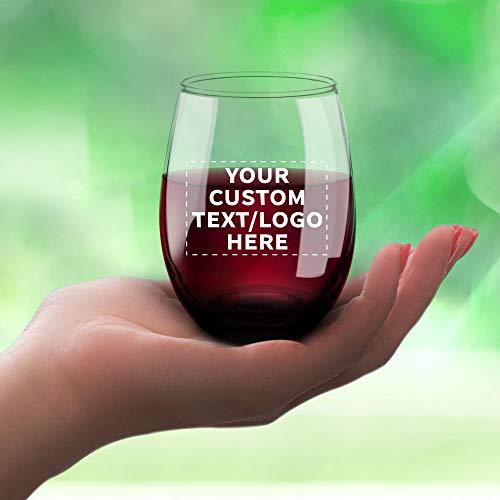 Custom Stemless Wine Glass 9 Oz. Set Of 50, Personalized Bulk Pack - Great For Wedding Favors, Bachelorette Party Decorations, Party Favors, Color Bottom - Black #TOP5