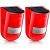 Qualirey 2 Pack Solar Sound and Light Alarm Motion Sensor 129db Outdoor Security Siren Waterproof Motion Activated Detector Alarm 6 LEDs Flash Warning Strobe System for Home, Farm (Red)
