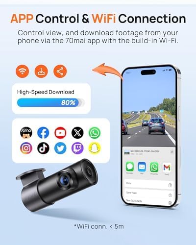 70mai Dash CAM M310 Plus 3K, 1620P Dashcam Auto, WiFi, Visión Nocturna, Detección de Movimiento, Grabación Time-Lapse, WDR, Grabación en Bucle, Modo Aparcamiento, WiFi, App, MAX 256 GB 9