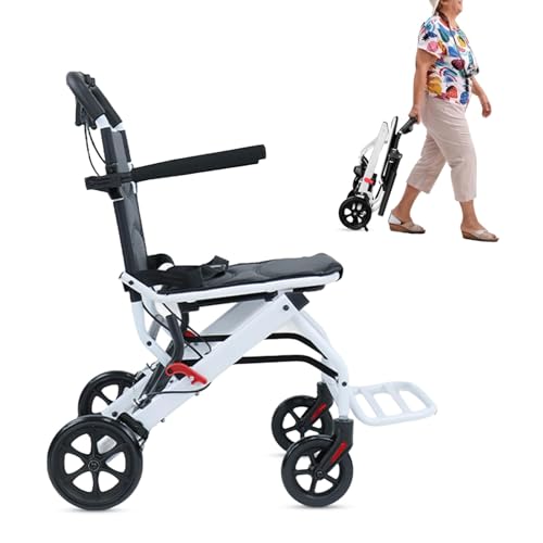 Cadciehe Tragbarer Transit-Reiserollstuhl, Faltbar, Leicht (8,2 kg), für Erwachsene, Senioren, Transportrollstühle, Unterstützung 90 kg, Aluminium