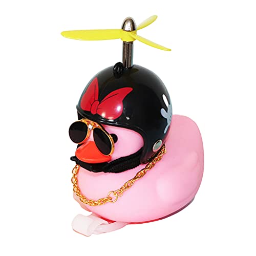 Tianbi Canard en caoutchouc rose pour décoration de tableau de bord de voiture, jouet canard pour vélo, klaxon, klaxon, casque d'hélice, lunettes de soleil, chaîne dorée Cover