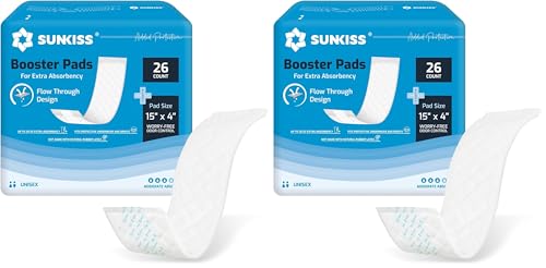 Image of SUNKISS Trustplus Booster Pads 15 inch x 4 inch, Extra Absorbency for Adult Incontinence Diapers /Underwears, Odor Control, 26 Count (Pack of 2)