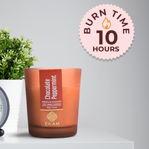 Image of EKAM Chocolate Peppermint Votive Soy Wax Scented Candle, 40 Grams, 10 Hours Burn Time| Long Lasting Premium Candles | Ideal for Home Decor | Gifting & Aromatherapy