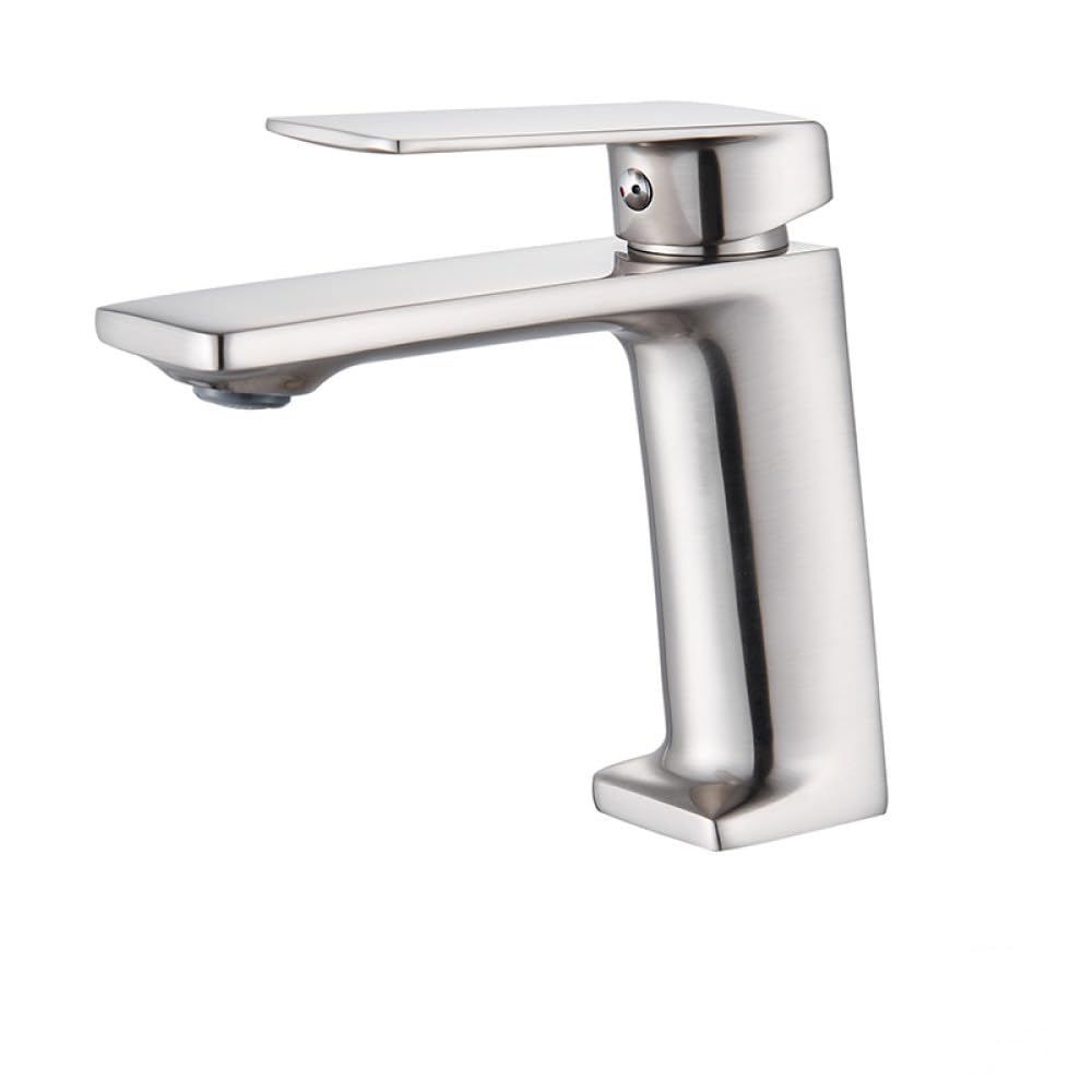 Bathroom Faucet Deck Mount Single Handle Single Hole Cold Hot Water Mixer Bathroom Sink Faucet Chrome A Brushed