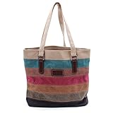 NEWLIUXI Damen Multi-Color Streifen Handtasche, Canvas Schultertasche, Tote Große Kapazität Crossbody Tasche Hobo Umhängetasche für Mädchen Frauen Shopper
