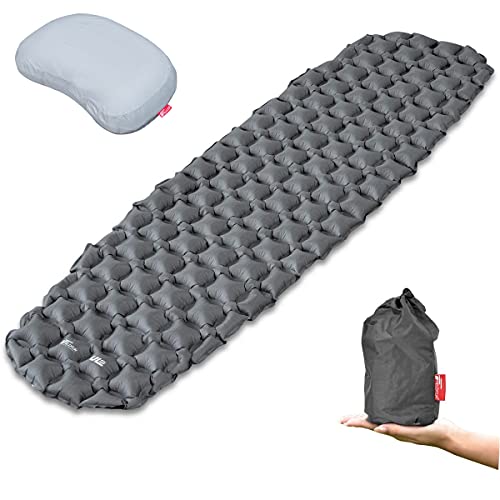 FIELDOOR ウルトラライト エアーマット 【グレー】 190×58×5cm & ウルトラライト エアーピロー 【グレー】 撥水加工 TPUコーティング コンパクト 軽量 登山 キャンプ ツーリング