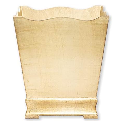 Vietri Florentine Wooden Accessories Gold Waste Basket 11.75" Bedroom Trash Can, Office Garbage Can Cover
