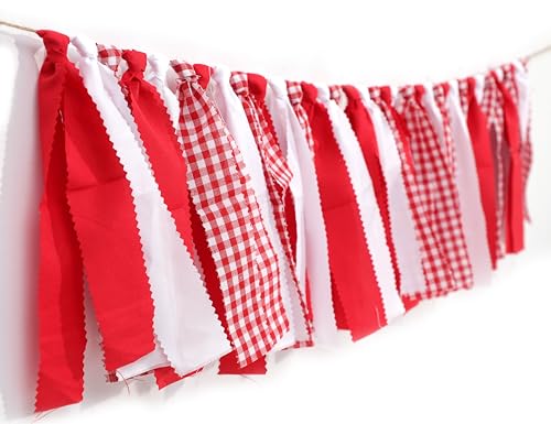 Red And White Gingham Banner/Garland - Red Gingham Banner For Baby Shower First Birthday High Chair Bunting For Boy Wall Hanging Nursery Decor (red)