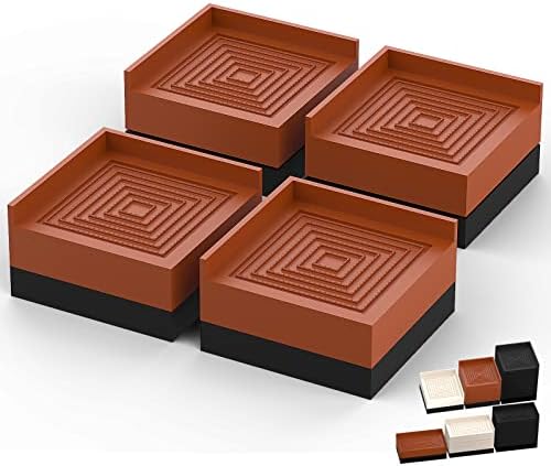 Furniture Risers, Tclouda Bed/Sofa/Desk/Table/Chair Leg/Fridge Lifts to 1.5, 3 and 4 in, Square Adjustable Risers Blocks for Extenders, Heavy Duty Supports Up to 1300 Lbs, 1.5 in-Brown-Square
