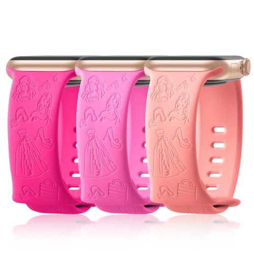 Seizehe 3 Pack Stylish Engraved Bands Compatible with Apple Watch Band 38mm 40mm 41mm 42mm 44mm 45mm Women, Soft Silicone Sport Strap Cute Wristband for iWatch Series 9/8/7/6/5/4/3/SE