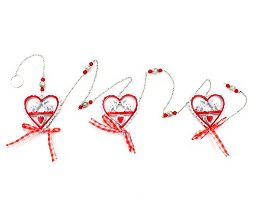 Christmas Hanging Garland Metal Chain Hearts with Reindeers Beads Ribbons 120cm