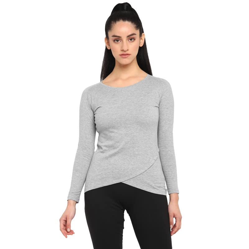 Ap'pulse Women's Round Neck Long Sleeve Raglan Bottom Crossover Tshirt-image-21