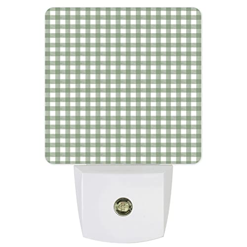 Night Light for Kids, Sage Green Buffalo Plaid LED Night Light Plug into Wall with Light Sensors Dusk to Dawn, Nightlight for Children Girls Baby Room Nursery Stairs Hallway Decor