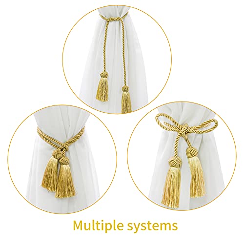 4 Pack Curtain Tiebacks Window Curtain Tiebacks Decorative Tassels Tieback Gold Rope with Tassels for Home Window Office Decoration(Gold)